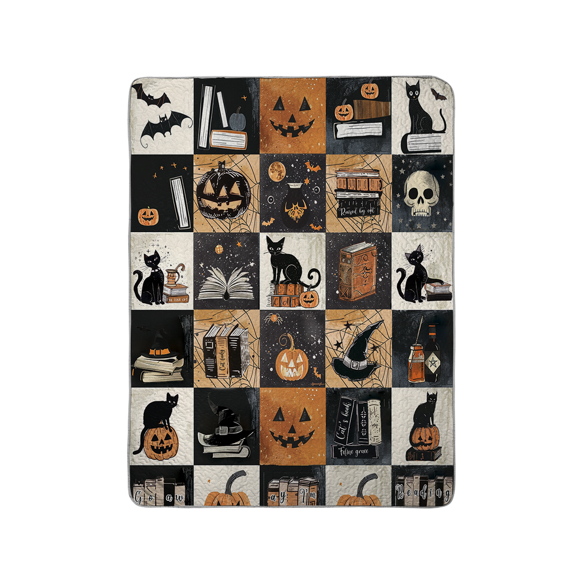 Shineful All Season Quilt 3-Piece Set Halloween Bookish Cat