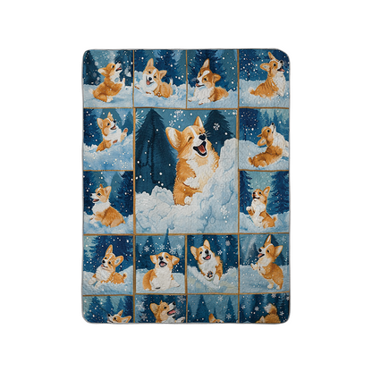 Shineful All Season Quilt 3-Piece Set Happy Snowy Corgi