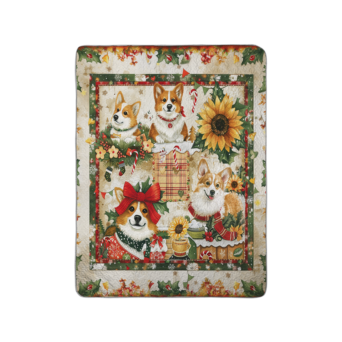 Shineful All Season Quilt 3-Piece Set Merry Corgi Christmas