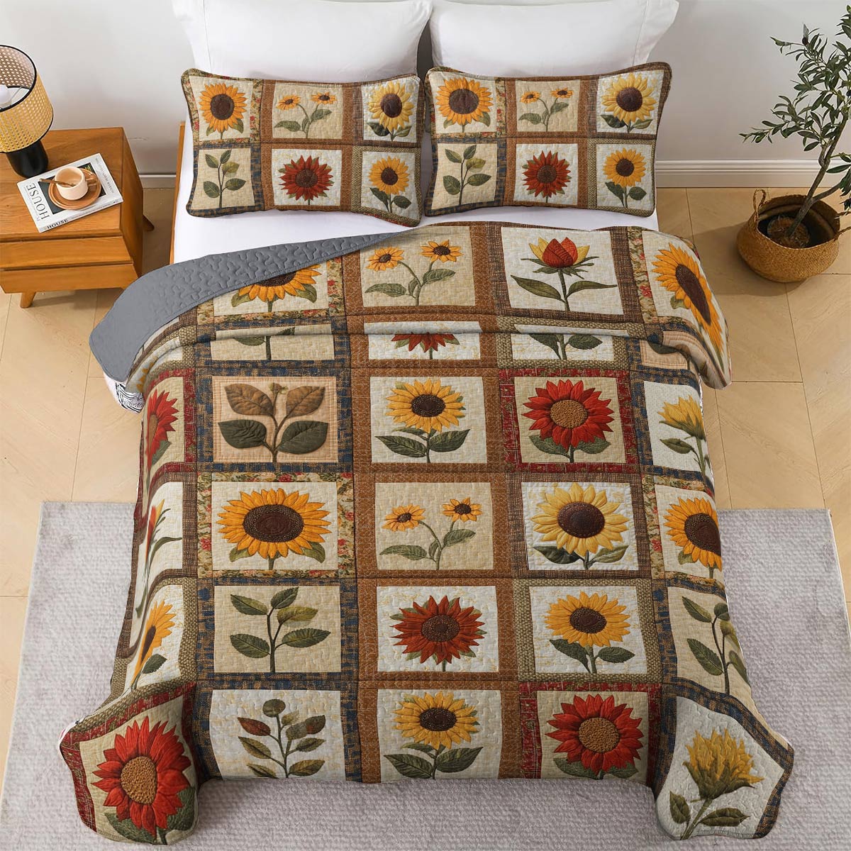 Shineful All Season Quilt 3-Piece Set Refined Sunflowers