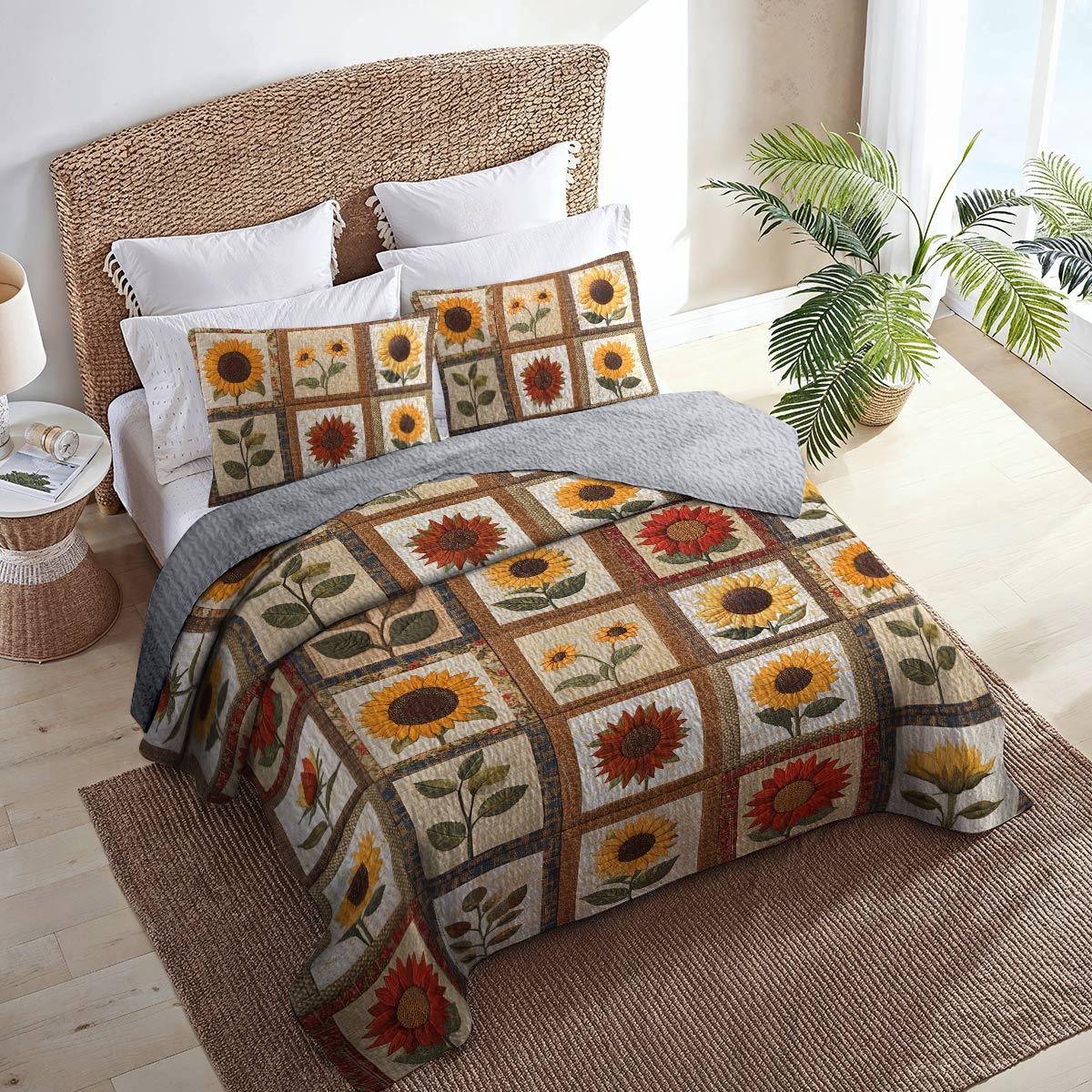 Shineful All Season Quilt 3-Piece Set Refined Sunflowers