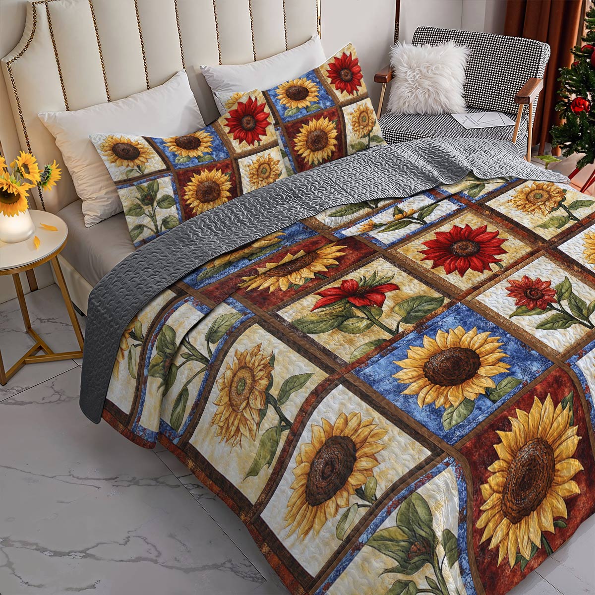 Shineful All Season Quilt 3-Piece Set Classy Sunflowers