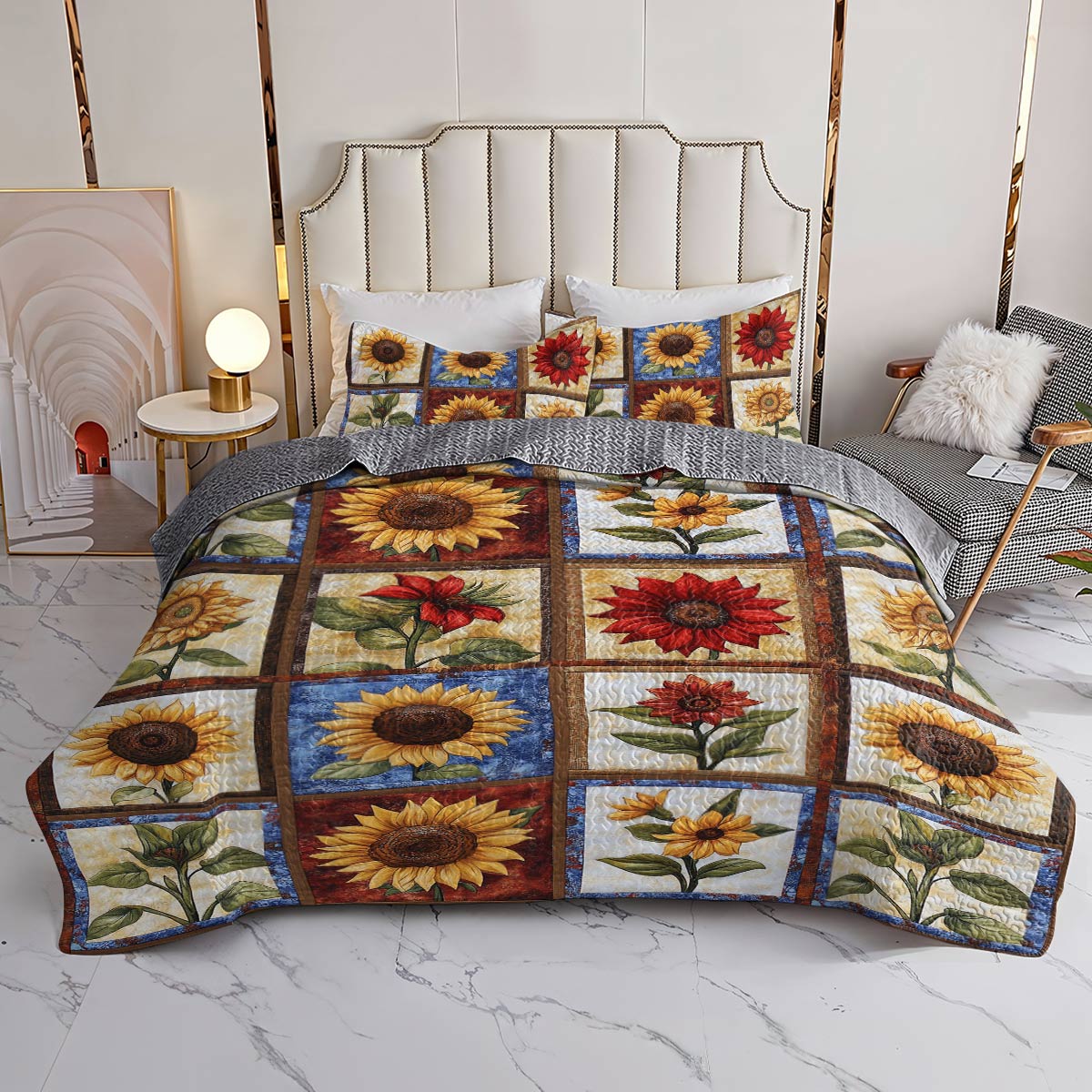 Shineful All Season Quilt 3-Piece Set Classy Sunflowers