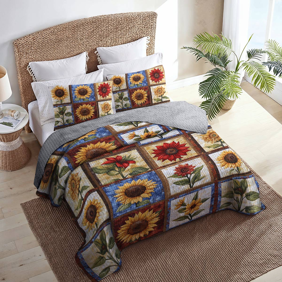 Shineful All Season Quilt 3-Piece Set Classy Sunflowers