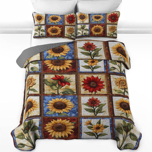 Shineful All Season Quilt 3-Piece Set Classy Sunflowers