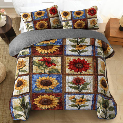 Shineful All Season Quilt 3-Piece Set Classy Sunflowers