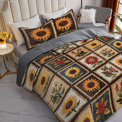 Shineful All Season Quilt 3-Piece Set Vintage Sunflowers