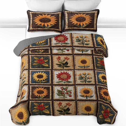 Shineful All Season Quilt 3-Piece Set Vintage Sunflowers