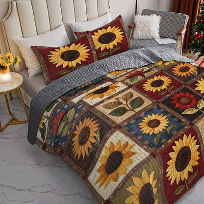 Shineful All Season Quilt 3-Piece Set Modest Sunflowers