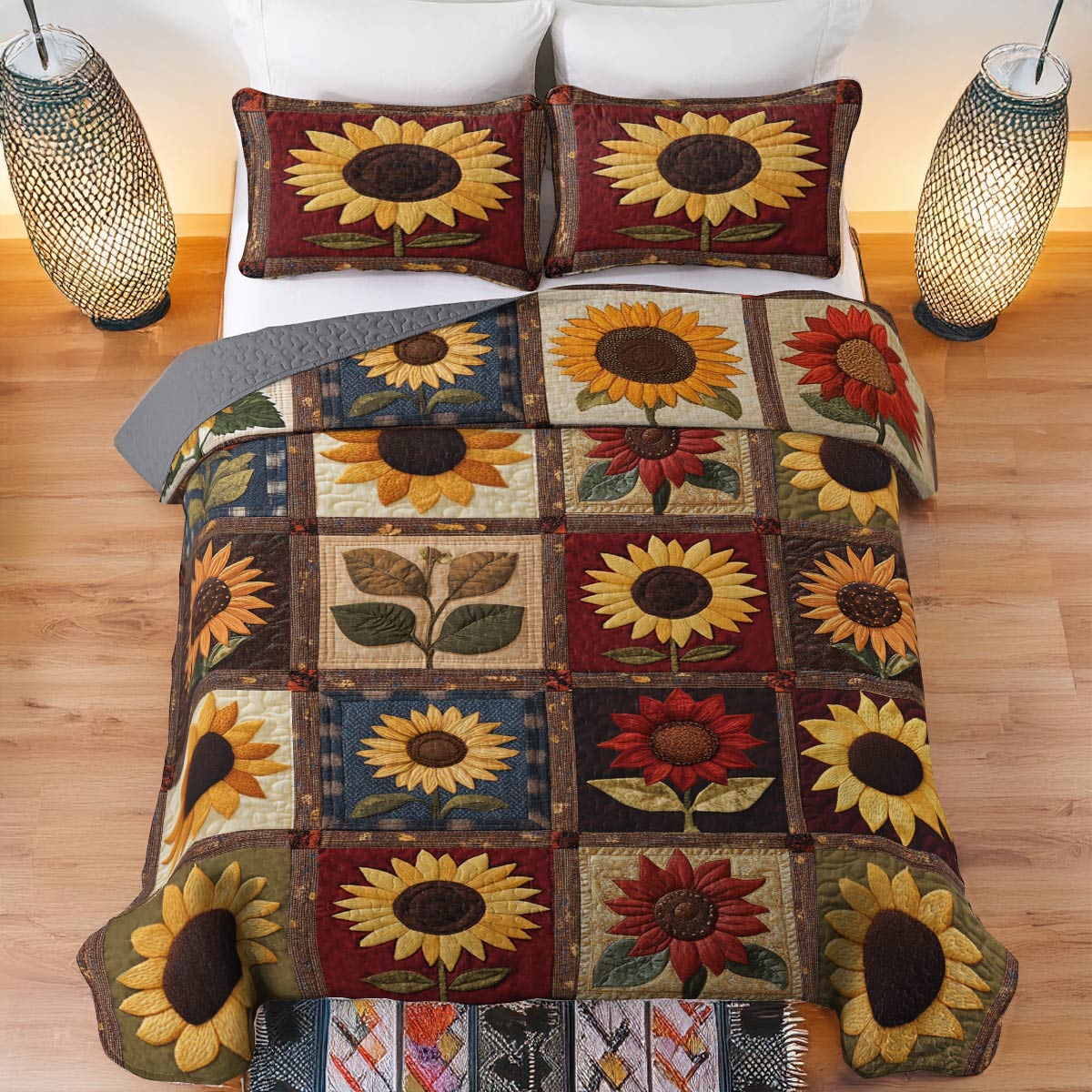 Shineful All Season Quilt 3-Piece Set Modest Sunflowers