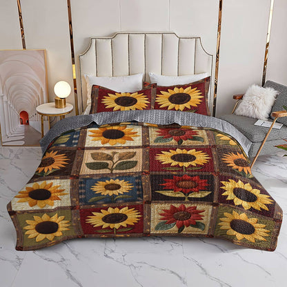 Shineful All Season Quilt 3-Piece Set Modest Sunflowers