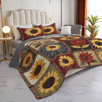 Shineful All Season Quilt 3-Piece Set Modest Sunflowers