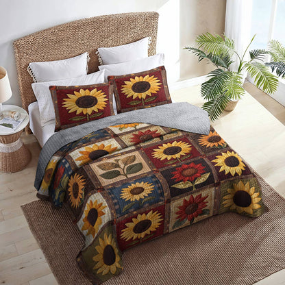 Shineful All Season Quilt 3-Piece Set Modest Sunflowers