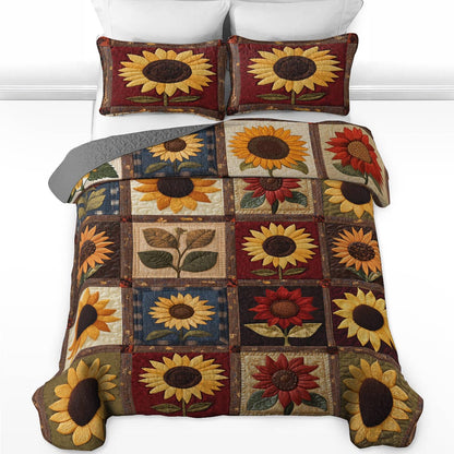 Shineful All Season Quilt 3-Piece Set Modest Sunflowers