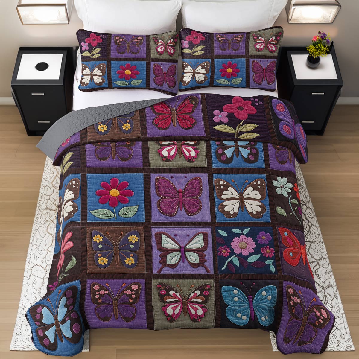 Shineful Flat Print All Season Quilt 3-Piece Set Mesmerizing Butterflies