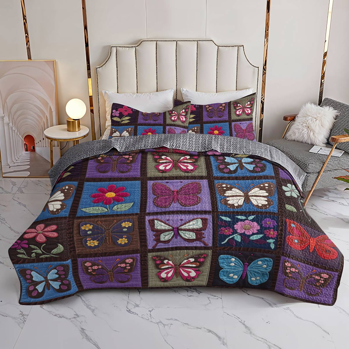 Shineful Flat Print All Season Quilt 3-Piece Set Mesmerizing Butterflies