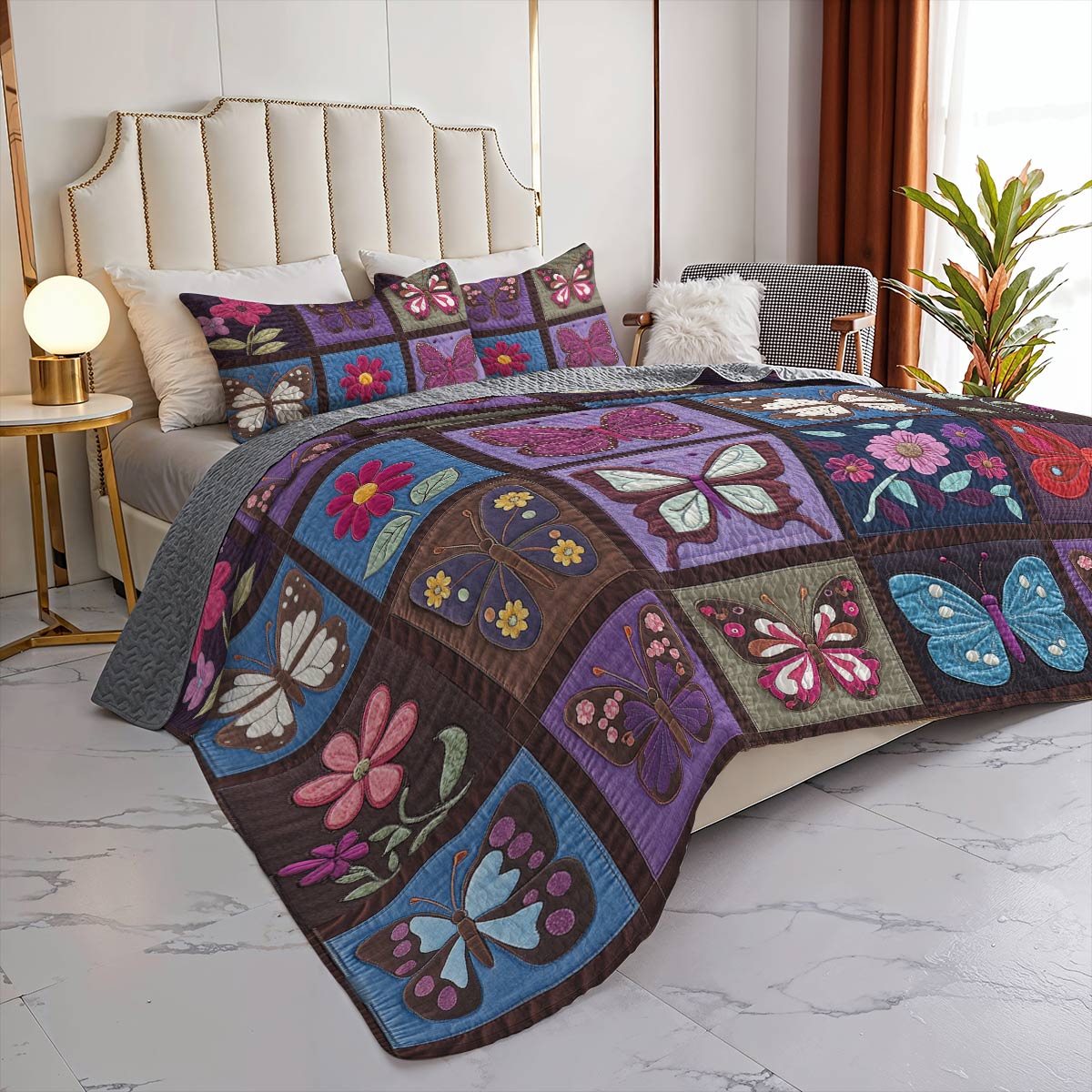 Shineful Flat Print All Season Quilt 3-Piece Set Mesmerizing Butterflies