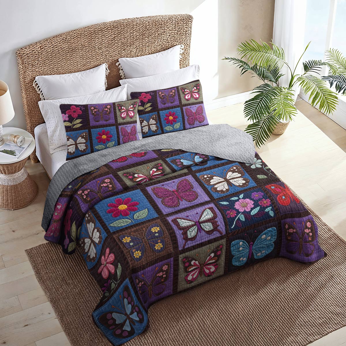 Shineful Flat Print All Season Quilt 3-Piece Set Mesmerizing Butterflies