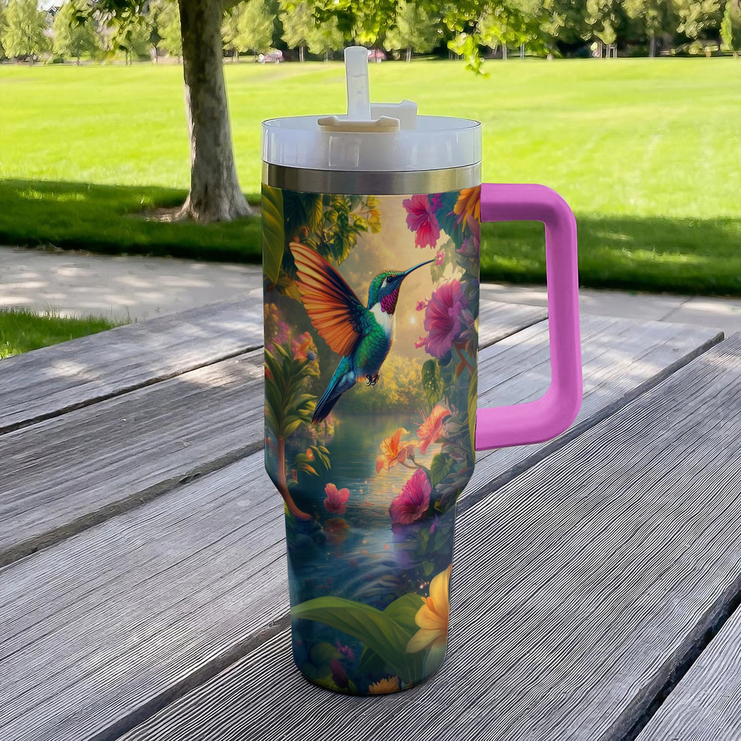 Shineful Tumbler Serenity In Flight: The Hummingbird's Paradise