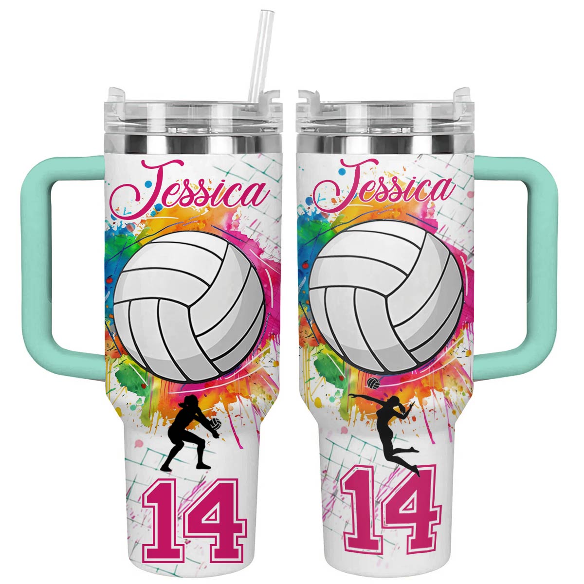 Shiny personalisierter Becher „I Love Volleyball“