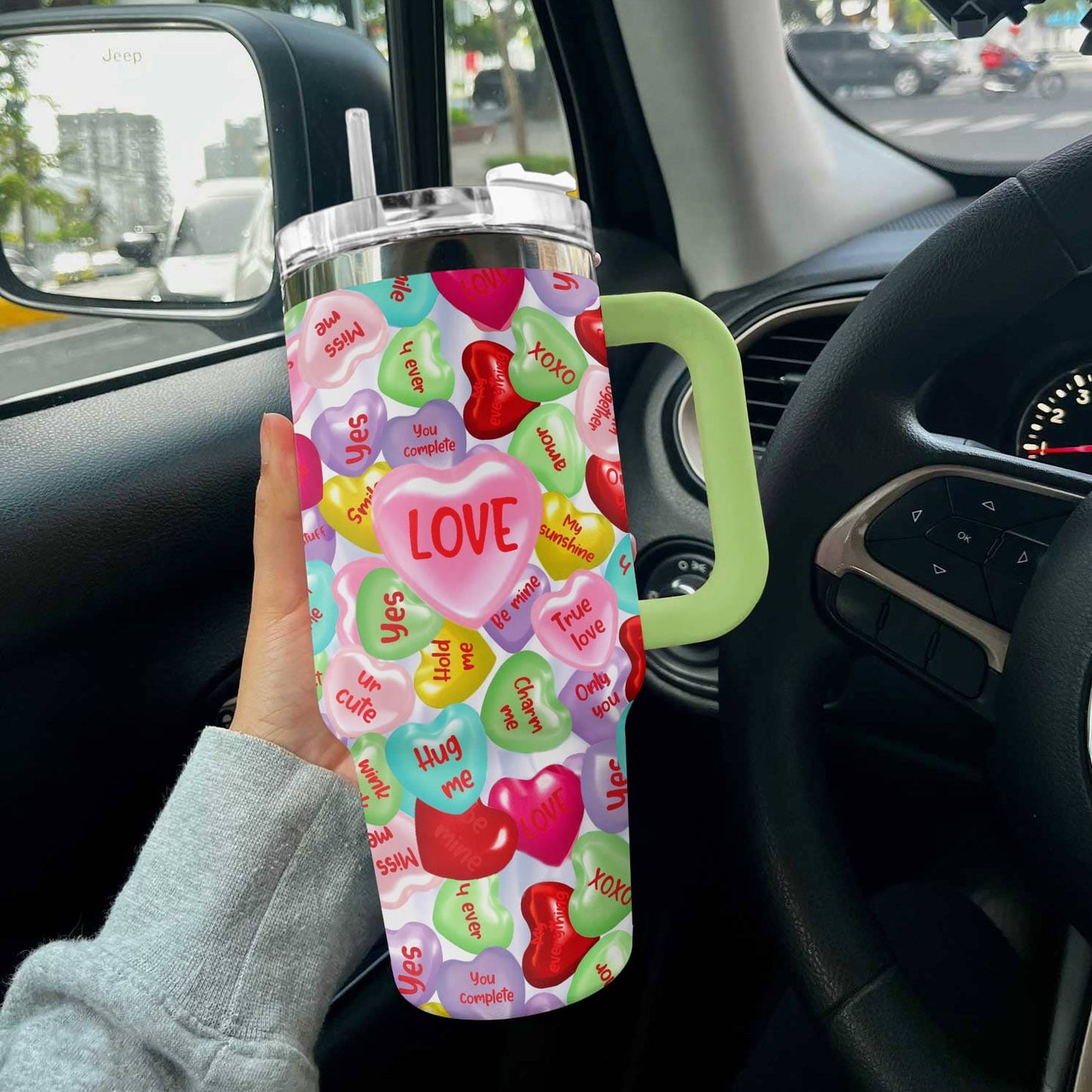 Valentines Shineful™ Tumbler 40 Oz Cute Heart Tl10 Green 40Oz