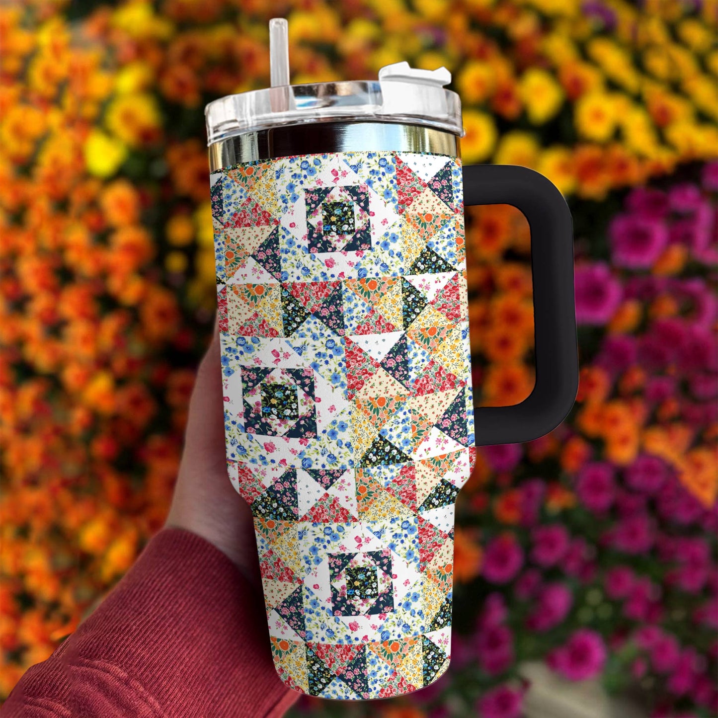 Shineful Tumbler Flowers Blooming Patchwork Paradise