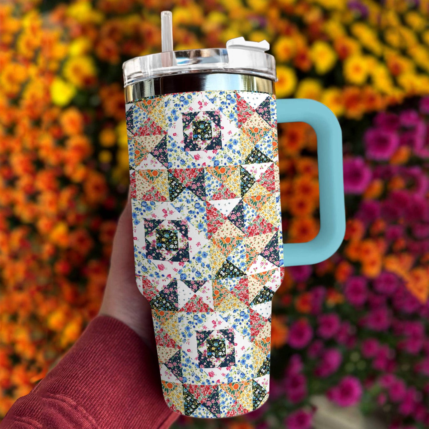 Shineful Tumbler Flowers Blooming Patchwork Paradise