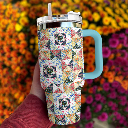 Shineful Tumbler Flowers Blooming Patchwork Paradise