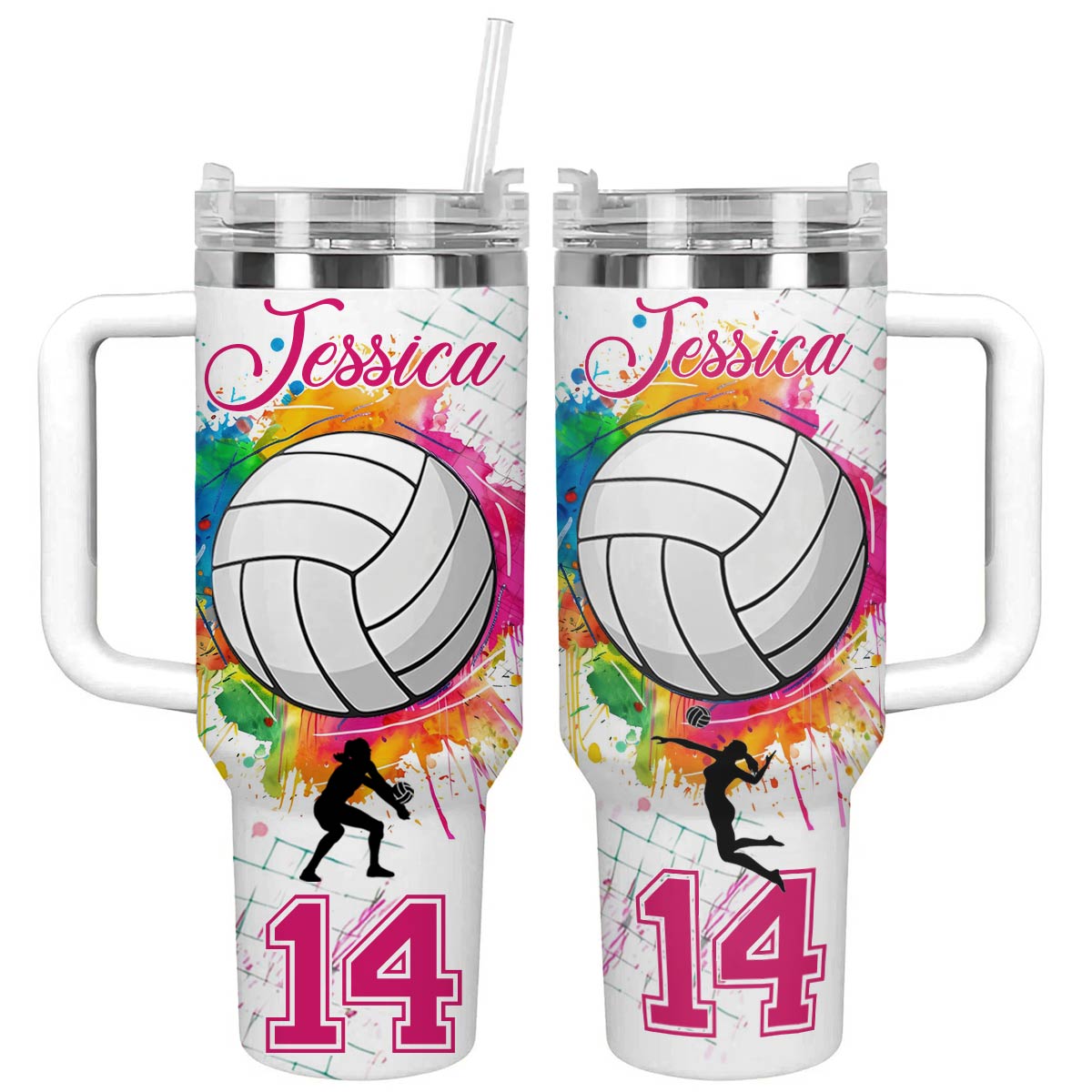 Shiny personalisierter Becher „I Love Volleyball“