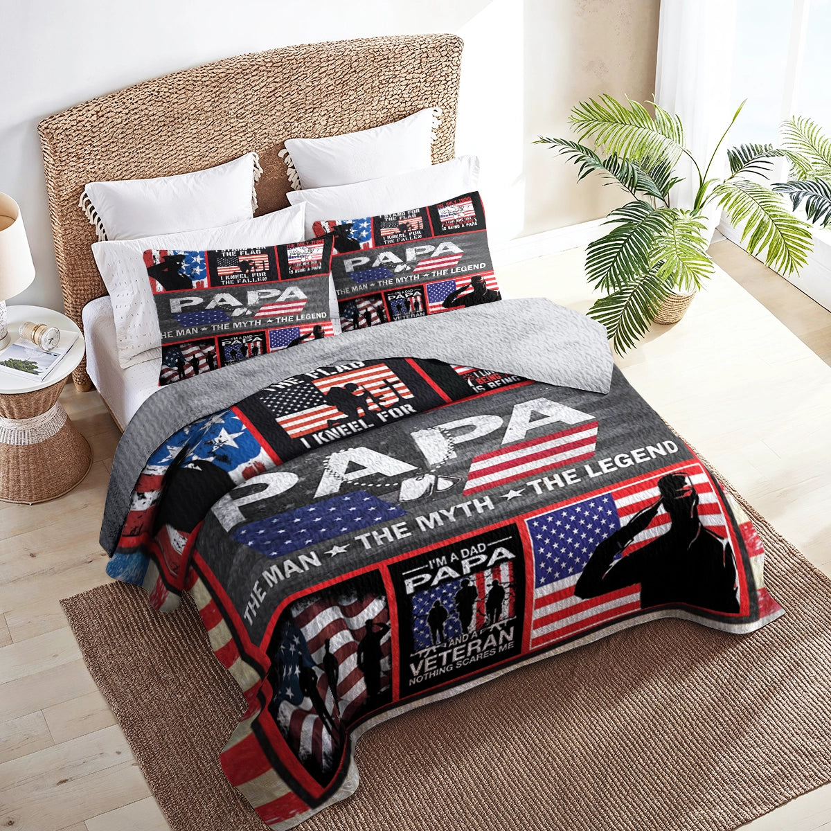 Shineful All Season Quilt 3-Piece Set - Veteran Patriotic Dad Tribute