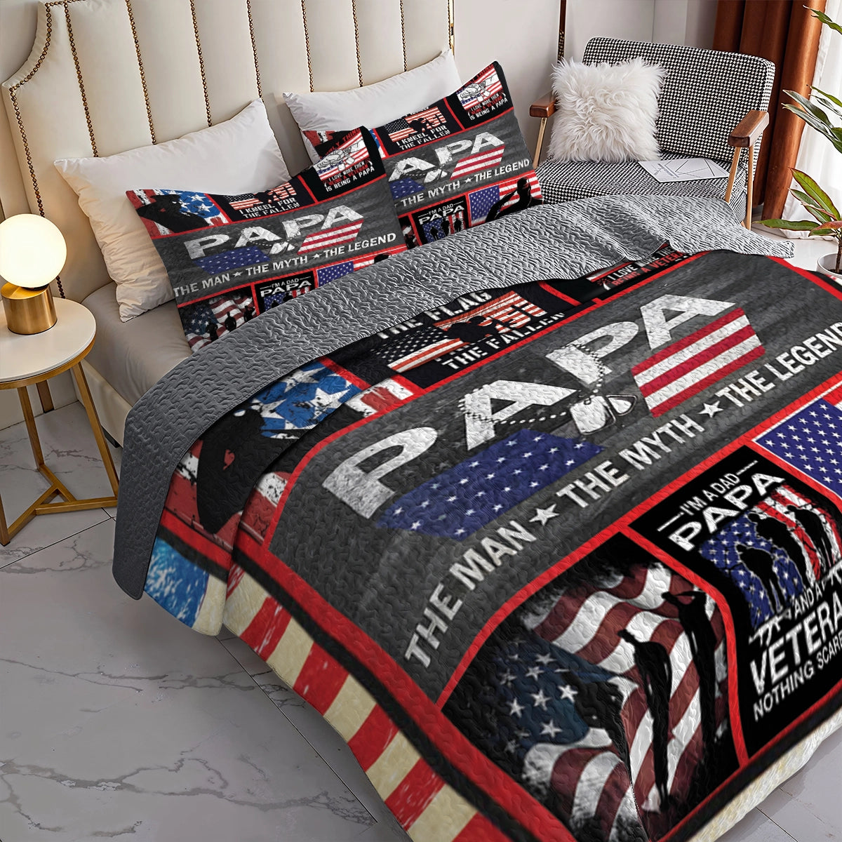 Shineful All Season Quilt 3-Piece Set - Veteran Patriotic Dad Tribute