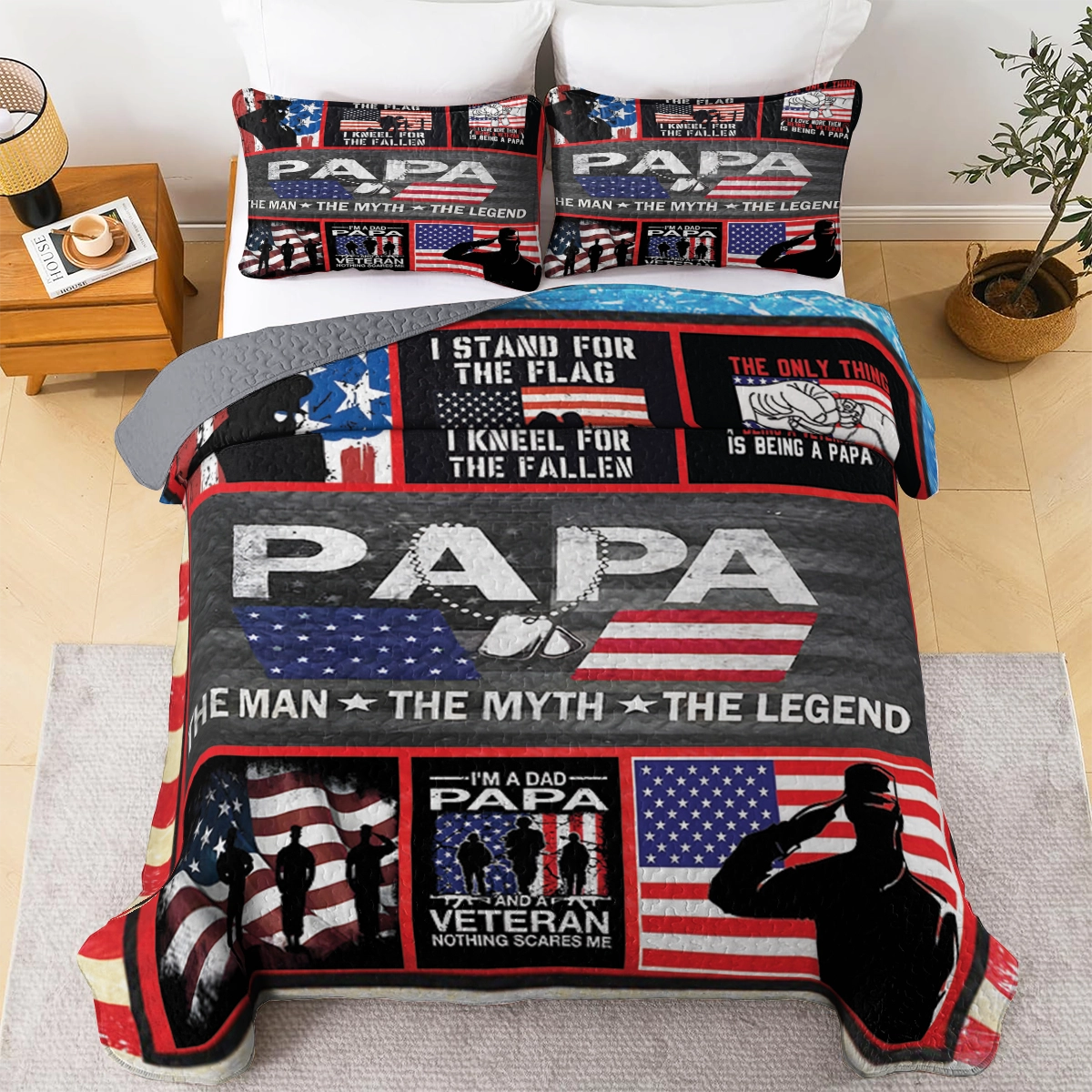 Shineful All Season Quilt 3-Piece Set - Veteran Patriotic Dad Tribute