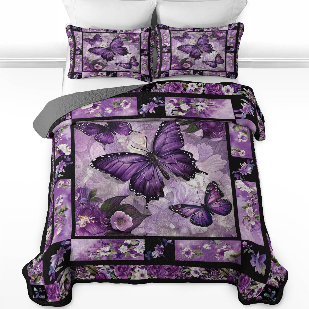 Ensemble de courtepointe toutes saisons Shineful 3 pièces Butterfly Dreams