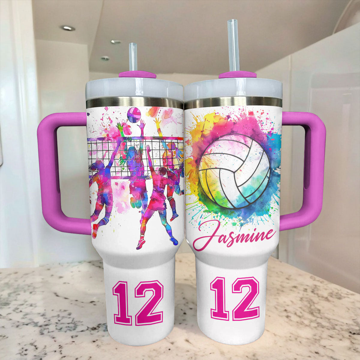 Glänzender personalisierter Becher „Just A Girl Who Loves Volleyball“