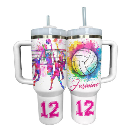 Glänzender personalisierter Becher „Just A Girl Who Loves Volleyball“