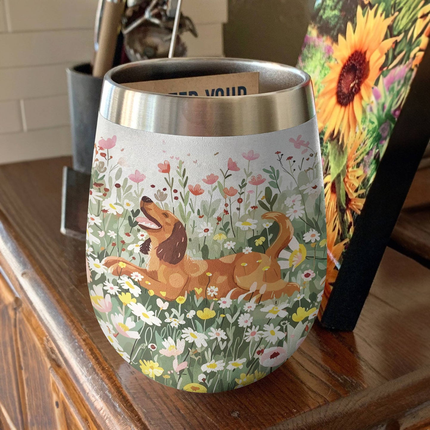 Golden Retriever 12 Oz Shineful™ In Garden Flower Nl09 12Oz Tumbler