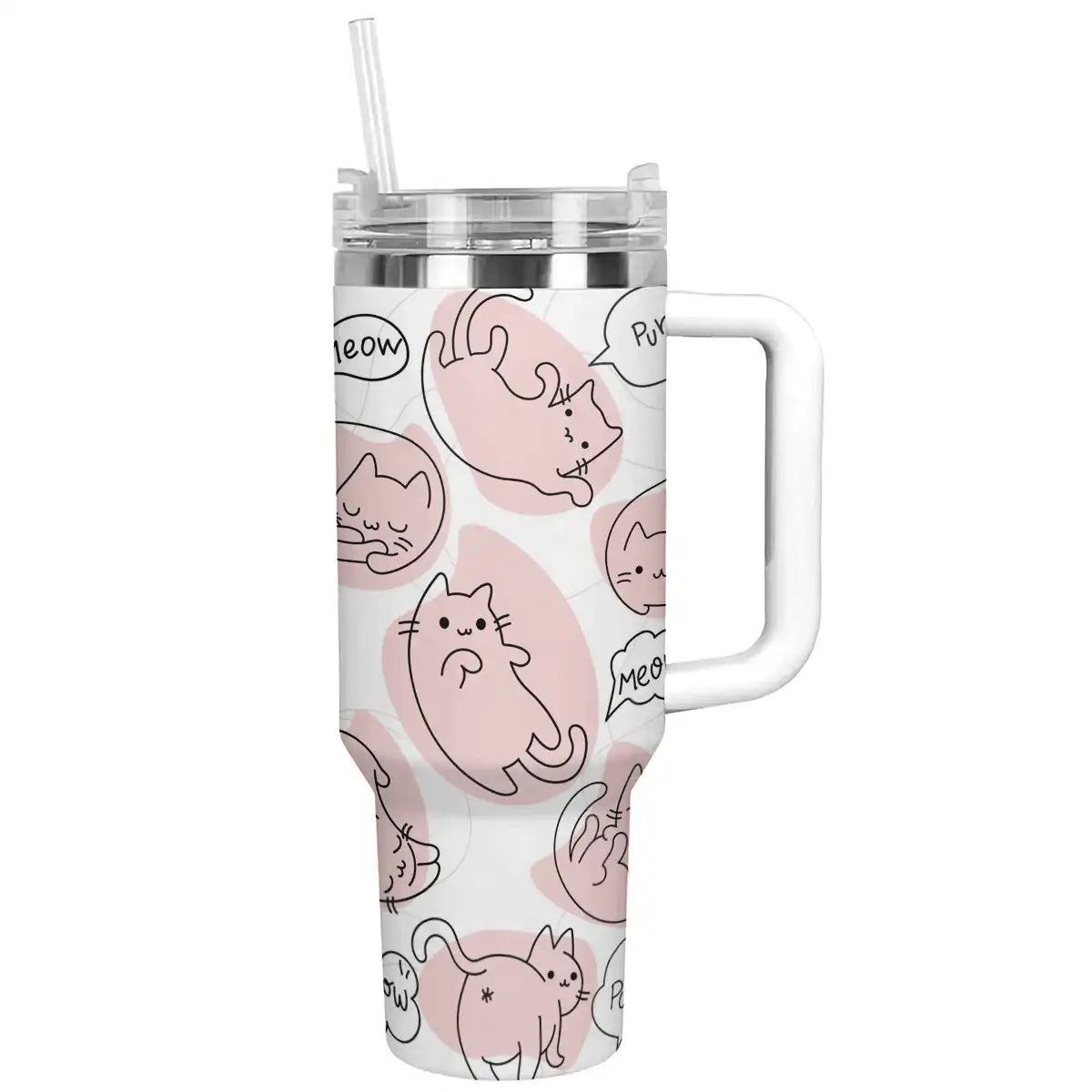 Glänzender Becher mit rosa Katzenmotiv