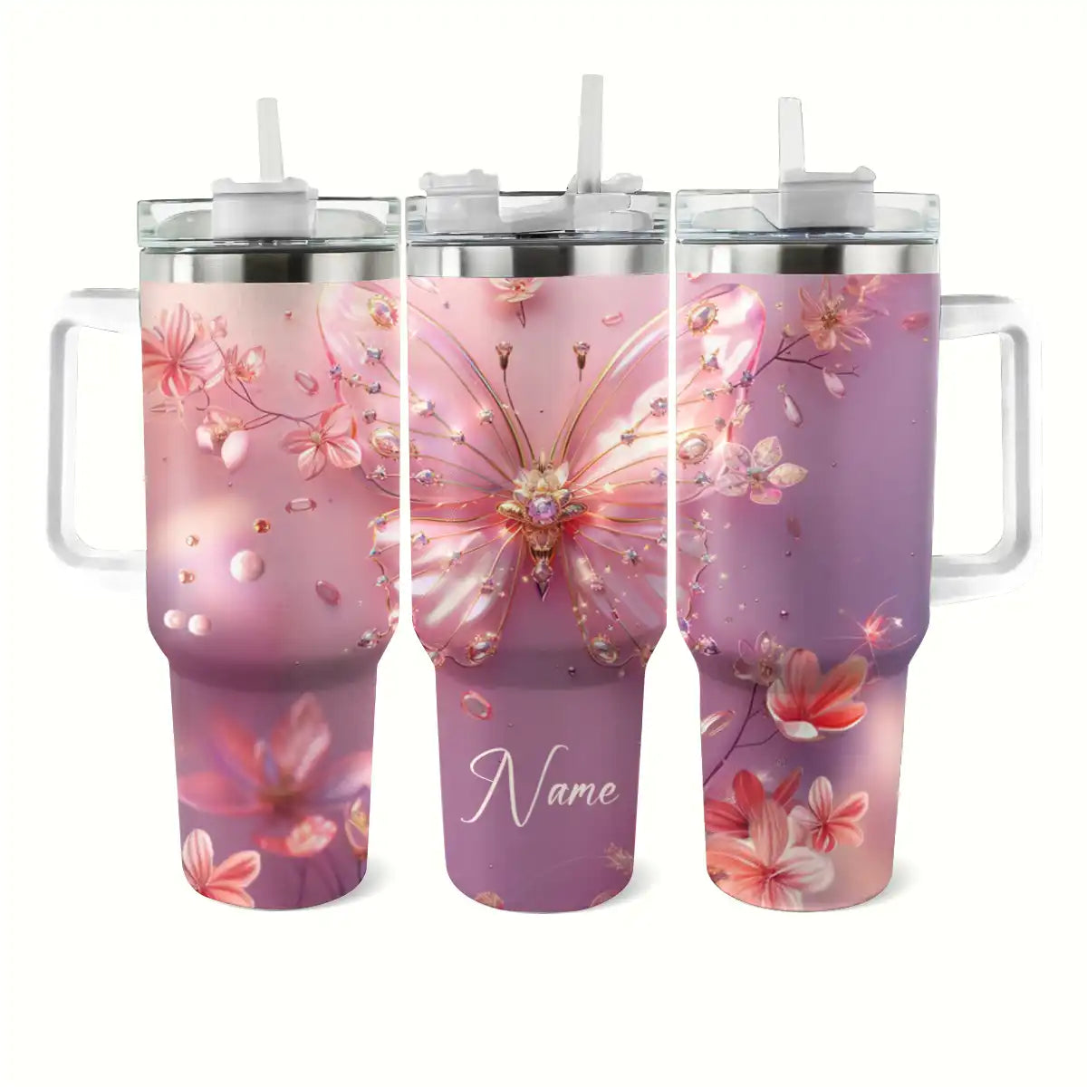 Shineful Glossy Tumbler Personalized Elegant Butterfly