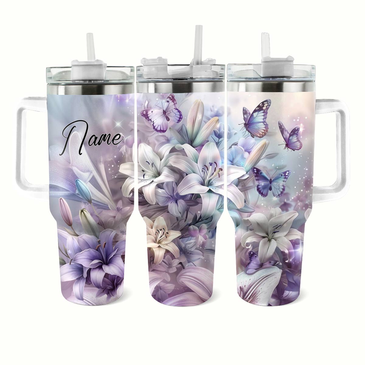 Shiny Tumbler Personalisierte Schmetterlinge in Lilie