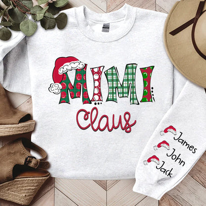 Shineful Fleece Crewneck Sweatshirt Personalized Mimi, Grandma Claus Christmas And Grandkids Sweatshirt