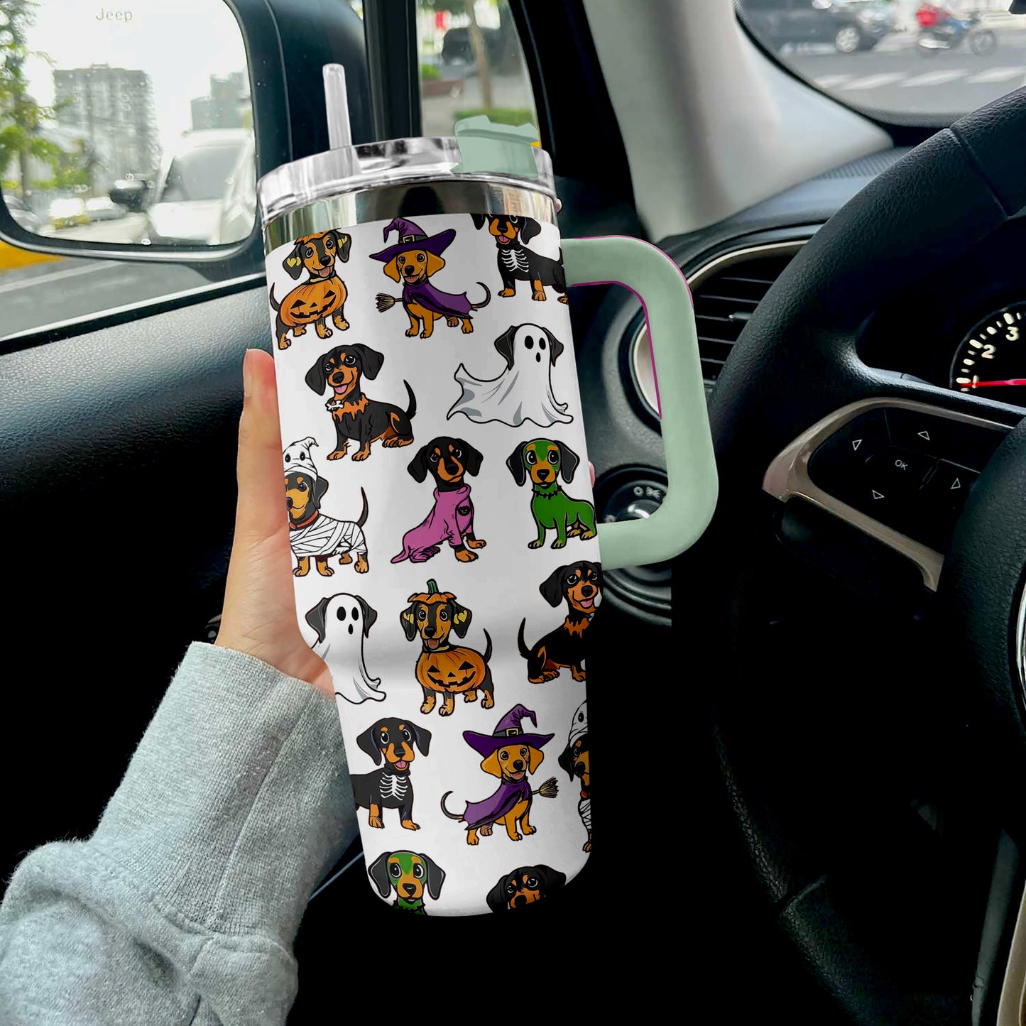 Shineful Tumbler Howl-o-ween Dachshund White Edition