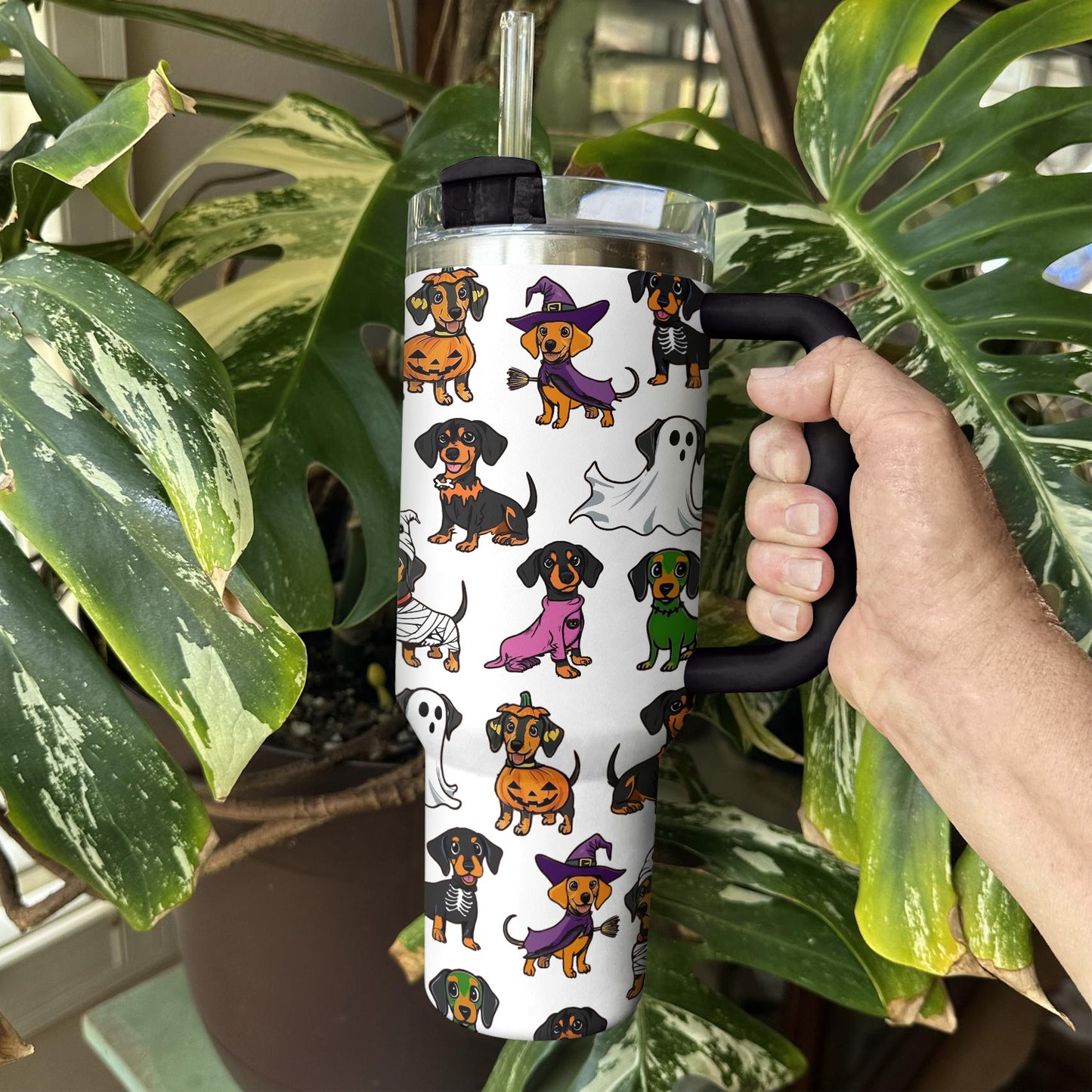 Shineful Tumbler Howl-o-ween Dachshund White Edition