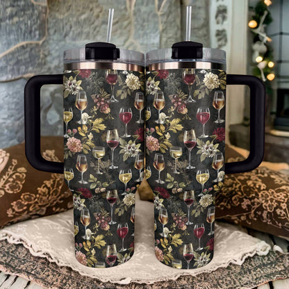 Shineful Tumbler Vintage Wine With Flowers Lovely