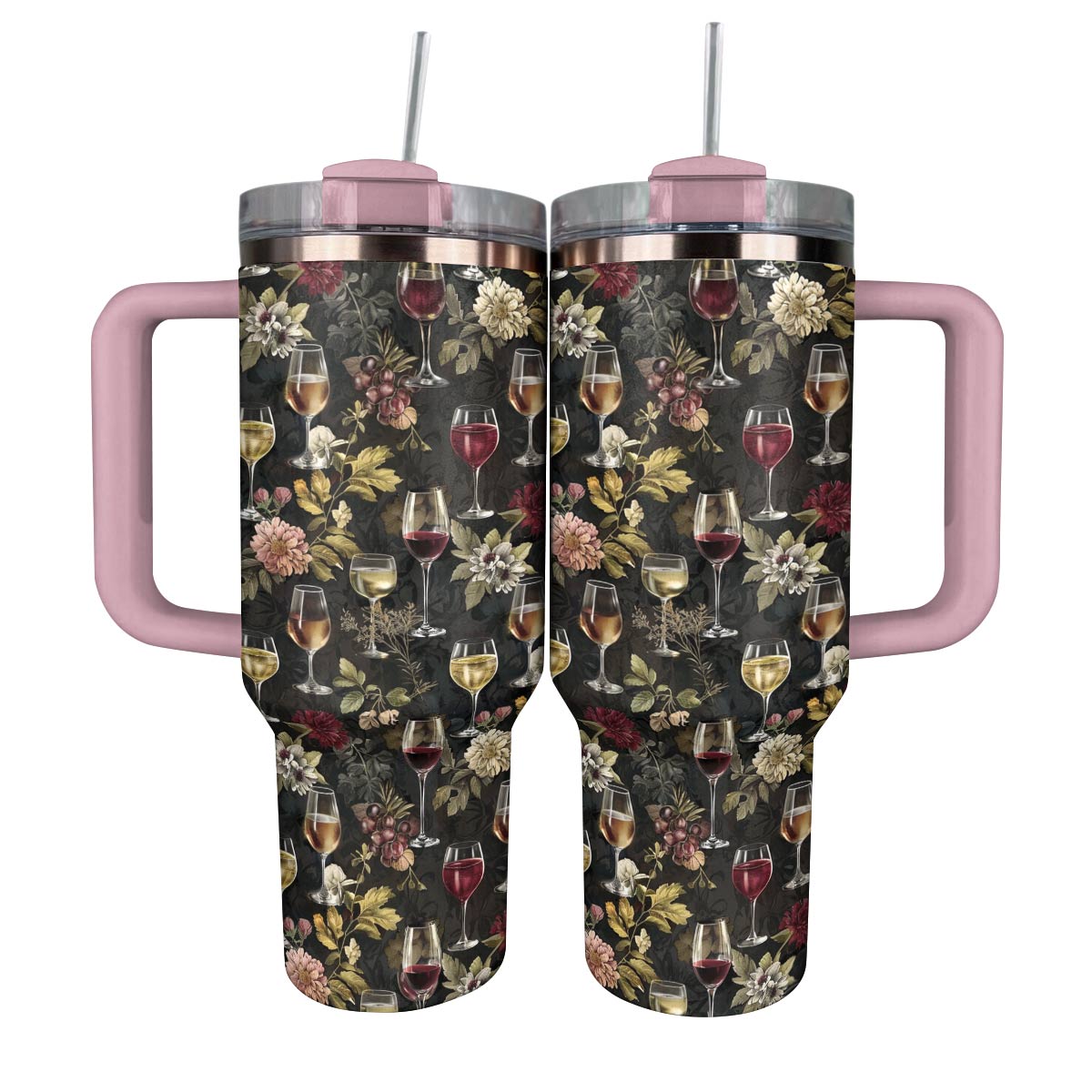 Shineful Tumbler Vintage Wine With Flowers Lovely