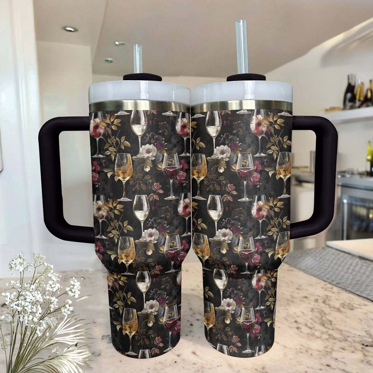 Shineful Tumbler Charming Wine With Flowers