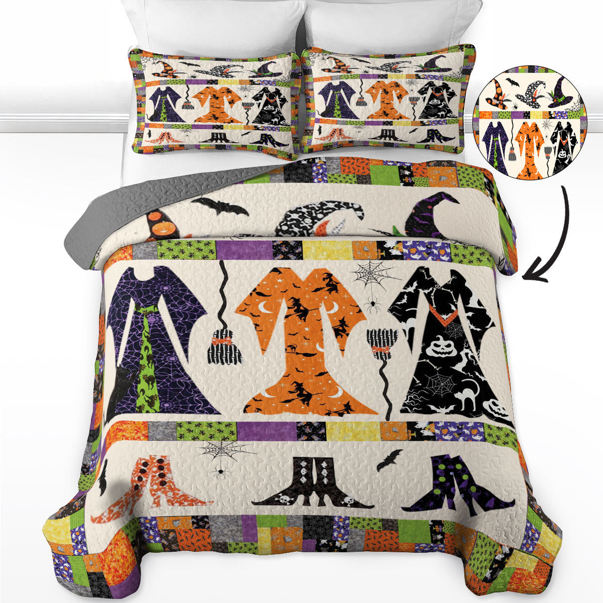 Shineful All Season Quilt 3-teiliges Set Halloween Hexengarderobe