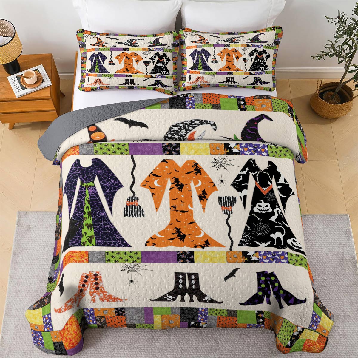 Shineful All Season Quilt 3-Piece Set Halloween Witch's Wardrobe