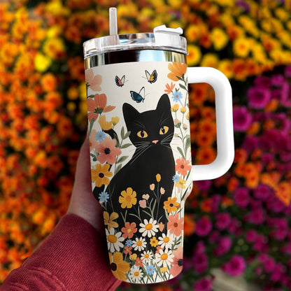 Shineful Tumbler Floral Black Cat