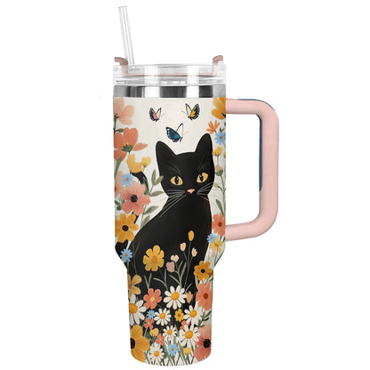 Shineful Tumbler Floral Black Cat