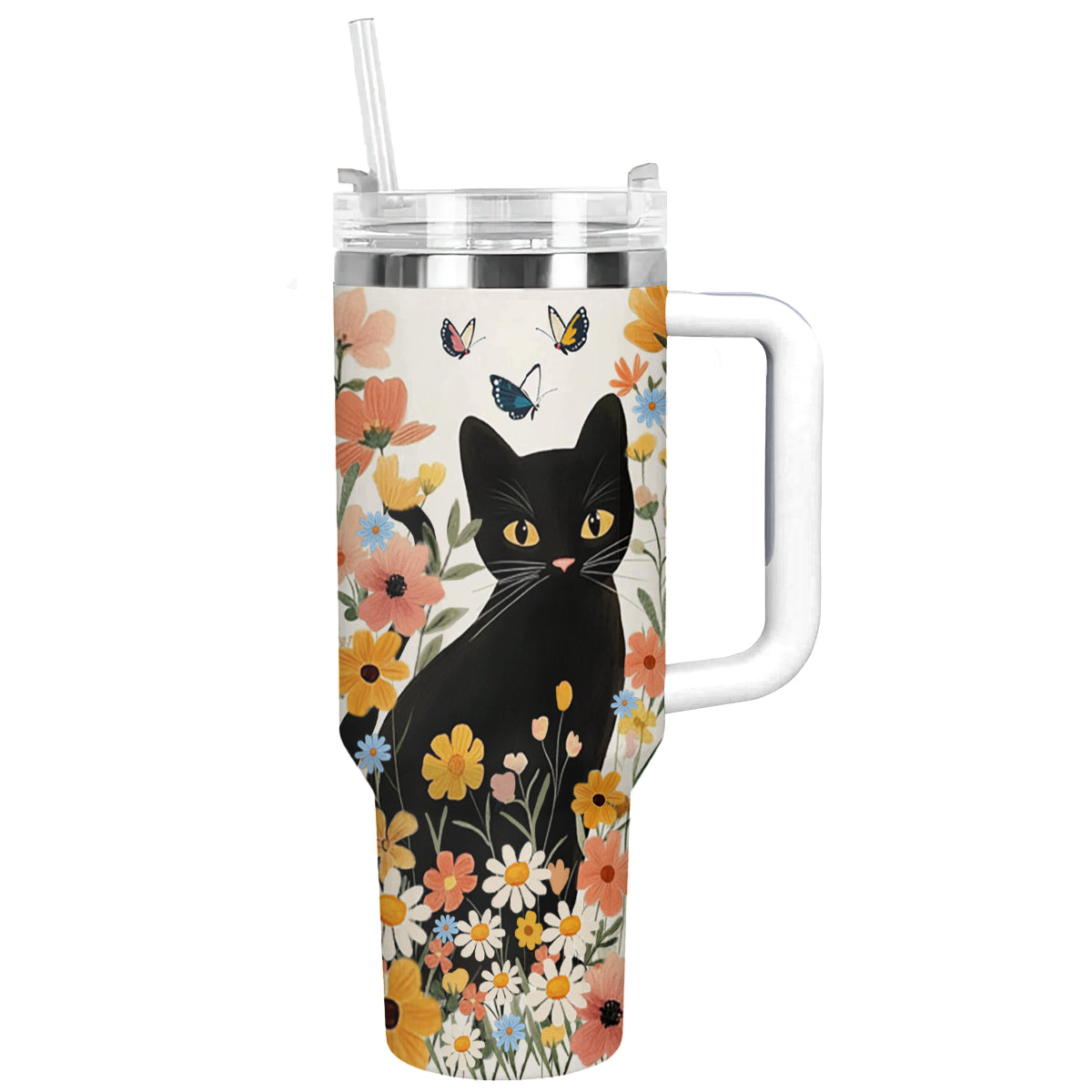 Shineful Tumbler Floral Black Cat